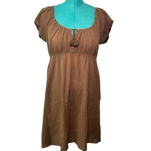J.Crew 100% Cotton Chocolate Brown Baby Doll Empire Waist Boho Peasant Dress XL